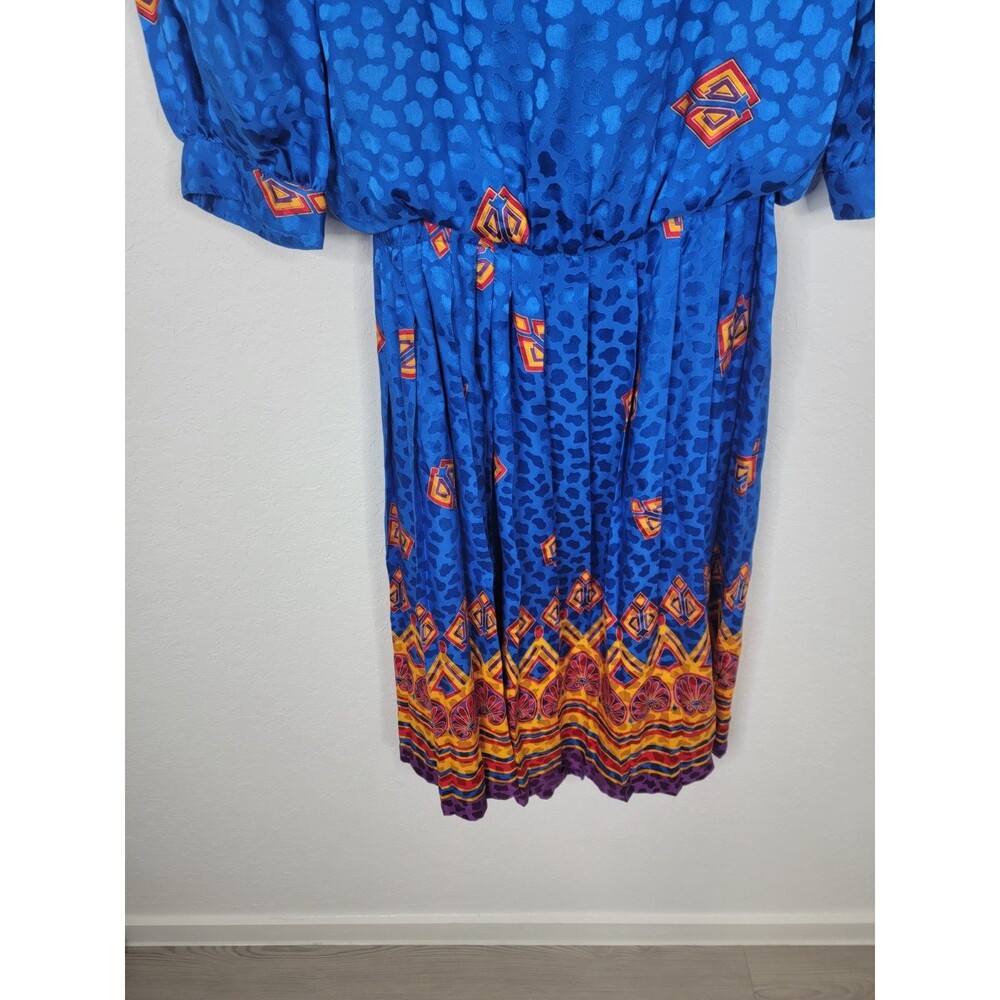Vintage 80s Lillie Rubin Silk Dress Blue Red Size 4 Day Dress - Picture 7 of 17